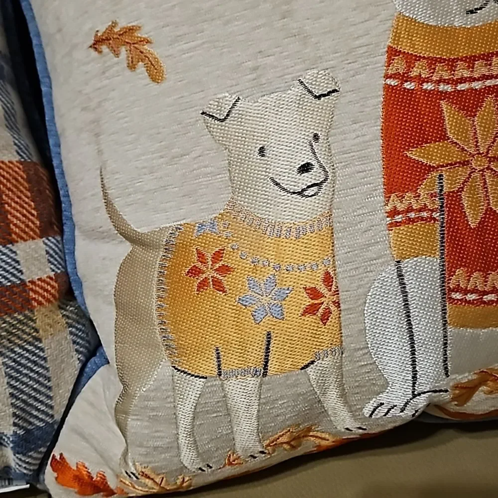 Fall Leaves & Dogs in Sweaters Decor Pillow NWT